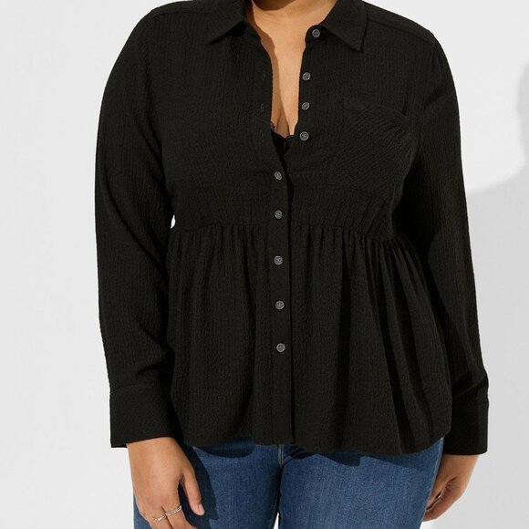 Torrid Peplum Crinkle Flannel Gauze Button Up Top 3X - Picture 2 of 16